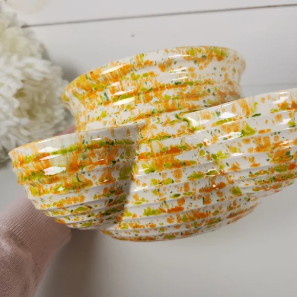 Vintage '78 Orange & Green Speckled Strawberry Pot Signed Studio Pottery Planter - Picture 9 of 12